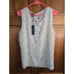 Talbots Blouse Womens 14 Petite Ivory 100% Silk Sleeveless Textured Shell Tank